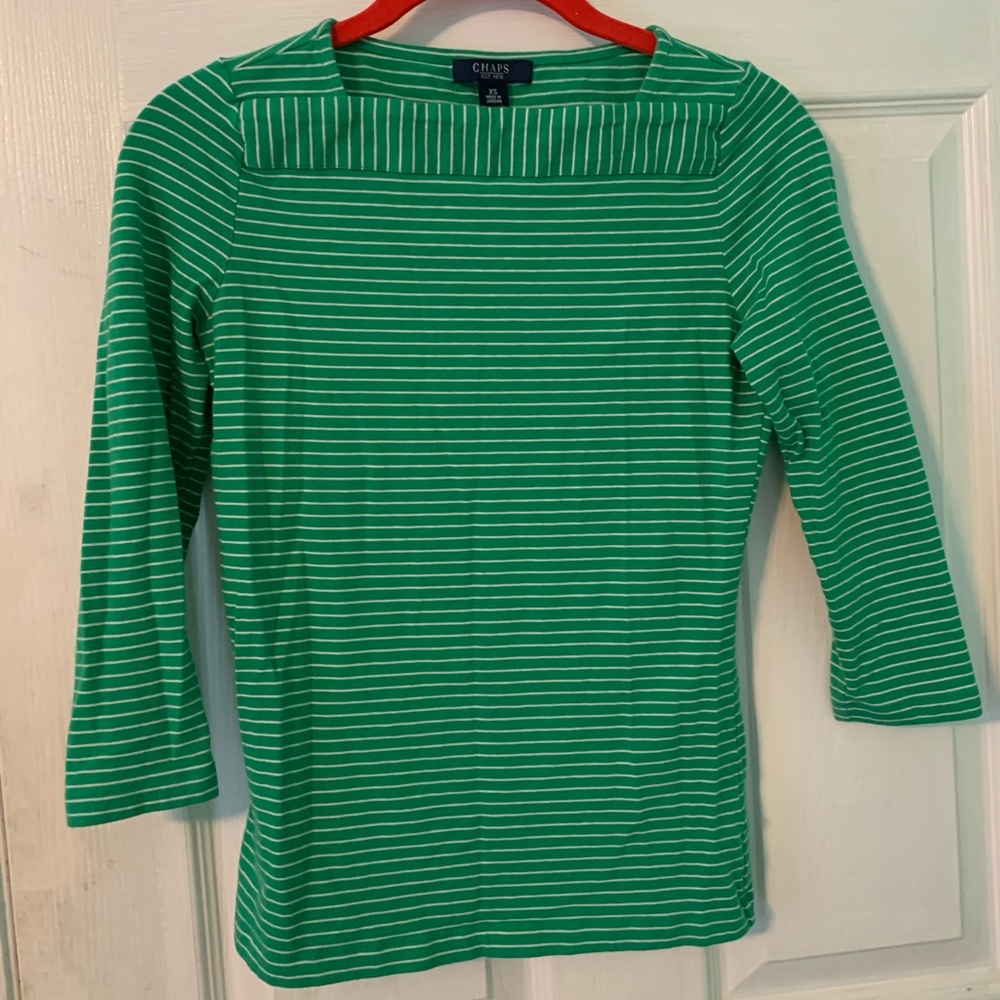 Chaps, Green and White Striped, 3/4 Sleeve Shirt